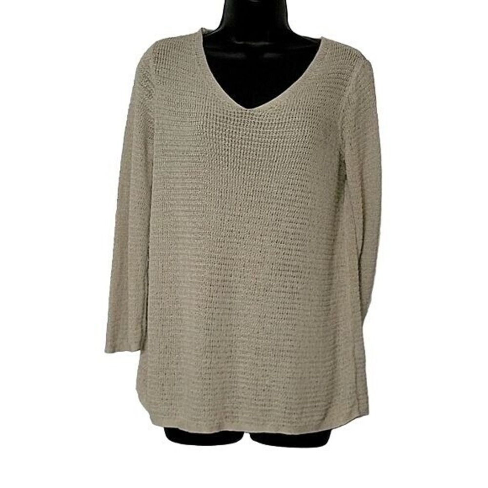 J.Jill Womens Beige Linen Blend V-Neck Textured Knit Sweater Size S